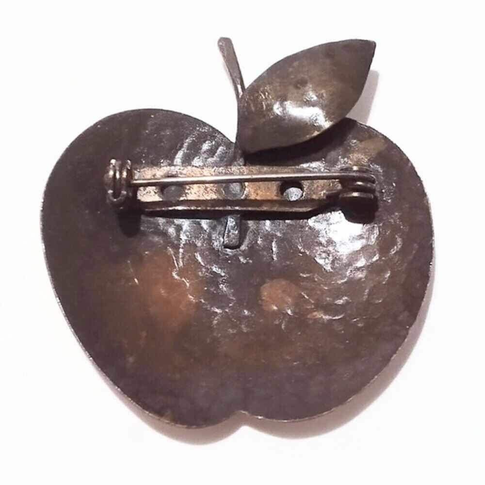 Vintage Hammered Copper and Brass Apple Brooch - Picture 6 of 6